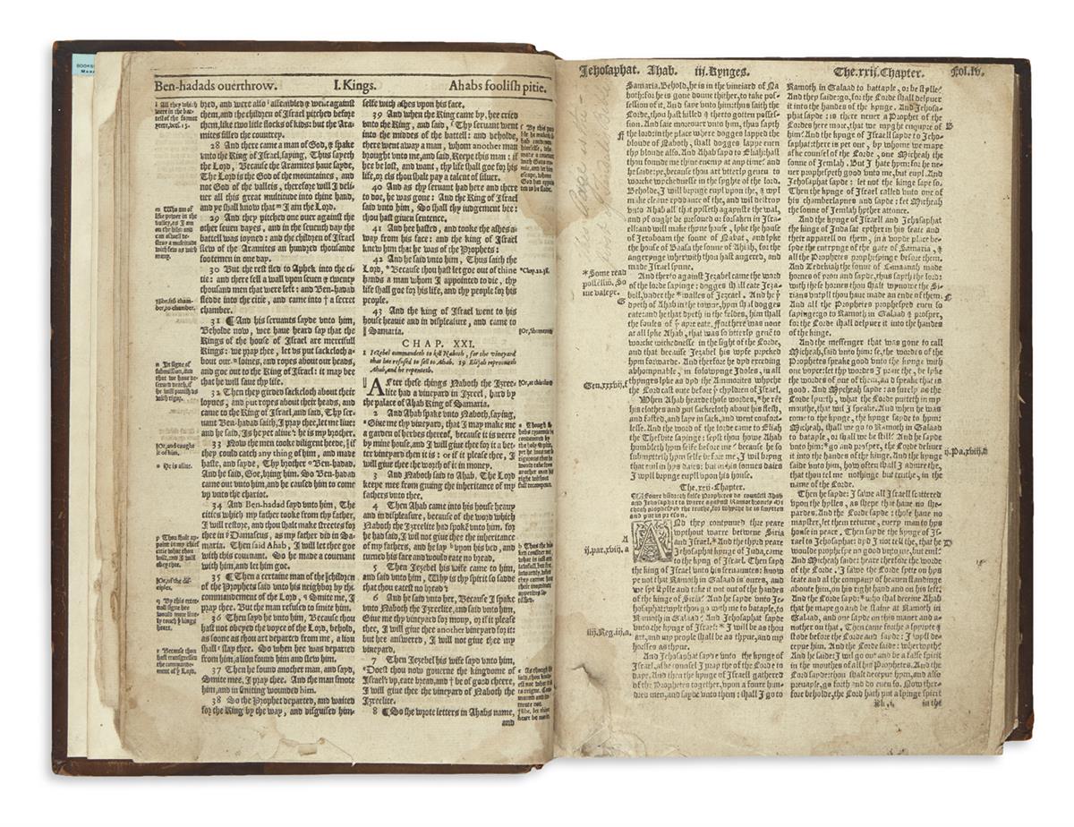 BIBLE IN ENGLISH.  The Byble.  1549.  Lacks all before 1 Kings 21:19, Ecclesiasticus 22:11-31:17, and all after Galatians 4:31.